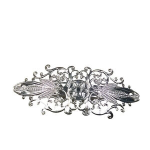 Silver Tone Thin Lightweight Metal Hair Barrette Tension Clip Scroll Work
